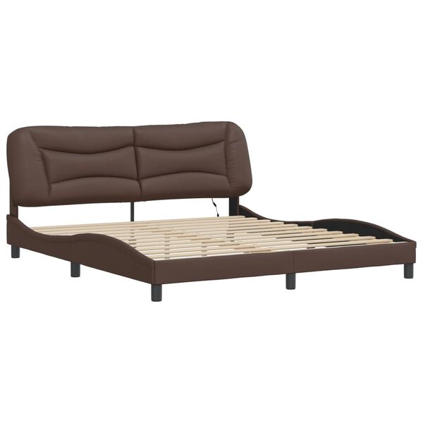vidaXL Bed Frame Brown Faux leather, metal, solid pine wood, plywood