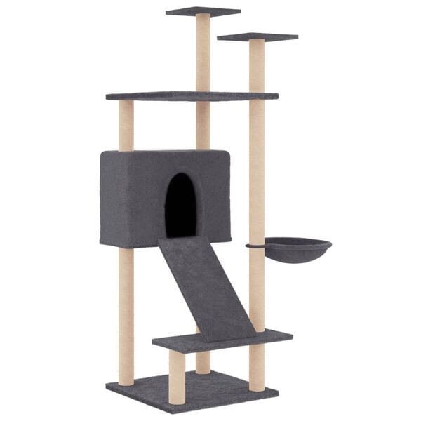 vidaXL Cat Tree Dark grey Engineered wood Large Stackable Cat Tree