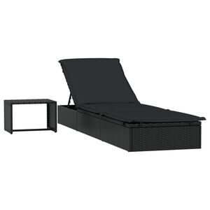 vidaXL Sunbed 1 pc with Table Black Poly Rattan