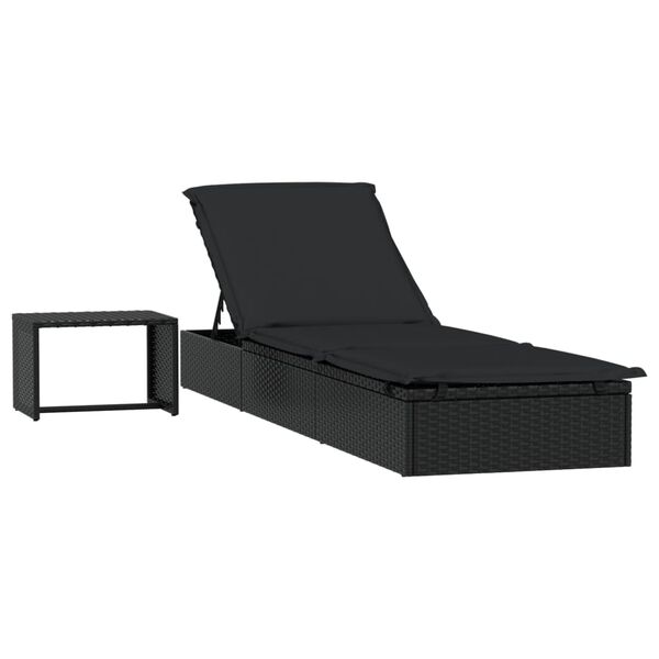 vidaXL Sunbed 1 pc with Table Black Poly Rattan