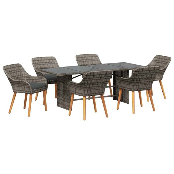 vidaXL Garden Dining Set with Cushion 7 pcs Grey Poly Rattan