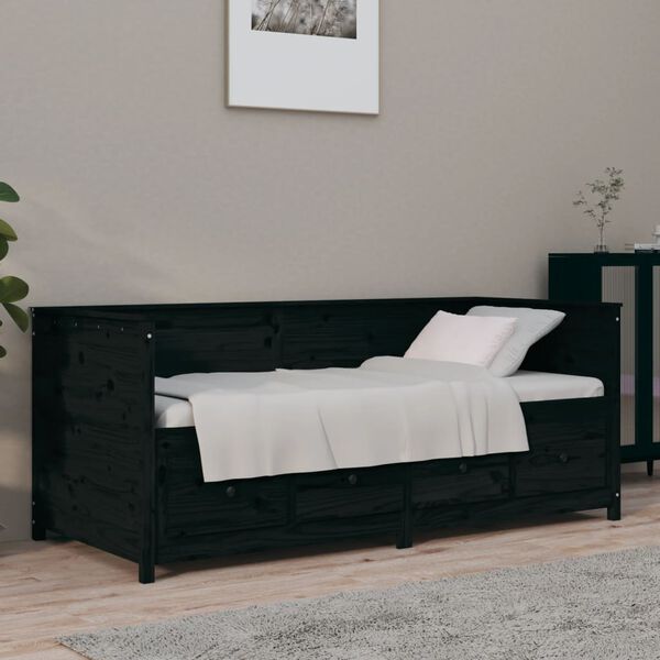 vidaXL Day Bed Black Solid Pine Wood
