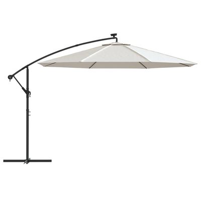 vidaXL Cantilever Umbrella with LED Lights and Metal Pole 137.8" Sand