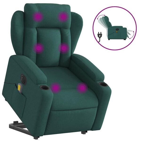 vidaXL Electric Stand Up Massage Recliner Chair Dark green