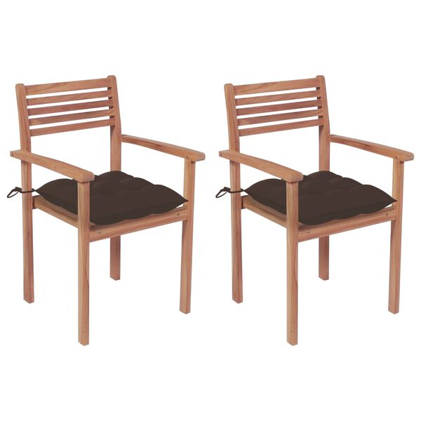 vidaXL Patio Chair Set of 2 Teak, Taupe Teak wood Medium Stackable