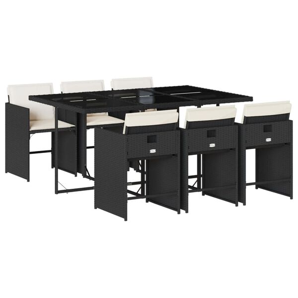 vidaXL Garden Dining Set Black PE rattan 7 Piece Set Foldable