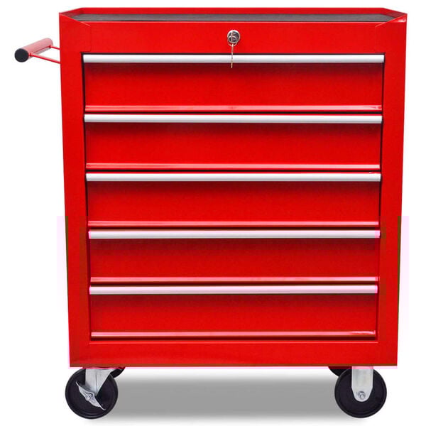 Red Workshop Tool Trolley 5 Drawers