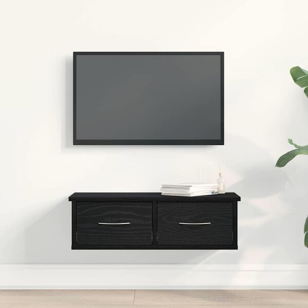 vidaXL Wall Cabinet Black Oak 23.62 x 10.24 x 7.28 in Engineered Wood