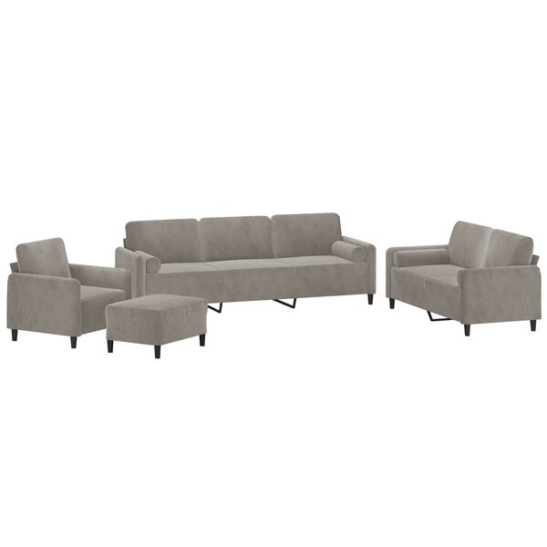 vidaXL 4 Piece Sofa Set with Throw Pillows&Cushions Light Gray Velvet
