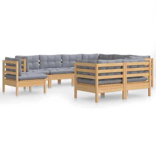 vidaXL Garden Lounge Set Grey Solid Pinewood, 100% Polyester Medium