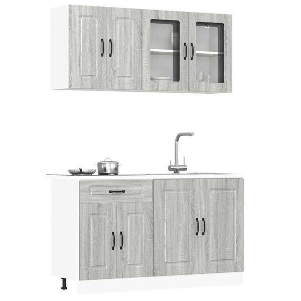vidaXL Kitchen Cabinet Set Grey Sonoma Engineered Wood and Glass Standard