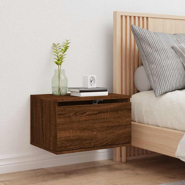 vidaXL Wall-mounted Bedside Cabinet Brown Oak Engineered Wood Medium