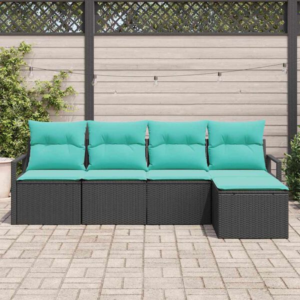 vidaXL Sofa Set with Cushion 5 pcs Black and Turquoise Poly Rattan