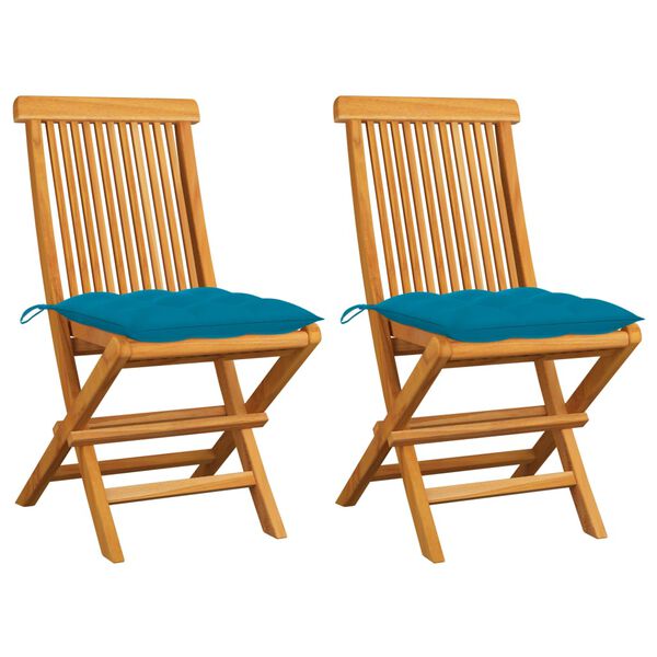 vidaXL Patio Chair Set of 2 Teak and Light Blue