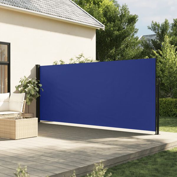 vidaXL Retractable Side Awning Blue 100% polyester with PU coating