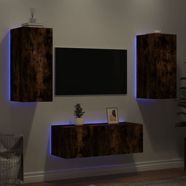 vidaXL TV Wall Unit Smoked Oak Engineered Wood