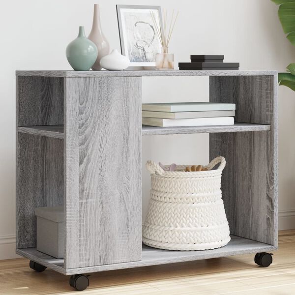 vidaXL Side Table Gray Sonoma Engineered wood Medium Lockable wheels