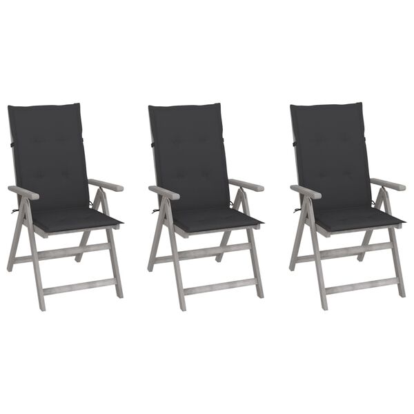 vidaXL Garden Chair Set of 3 Grey wash Solid Acacia wood Standard