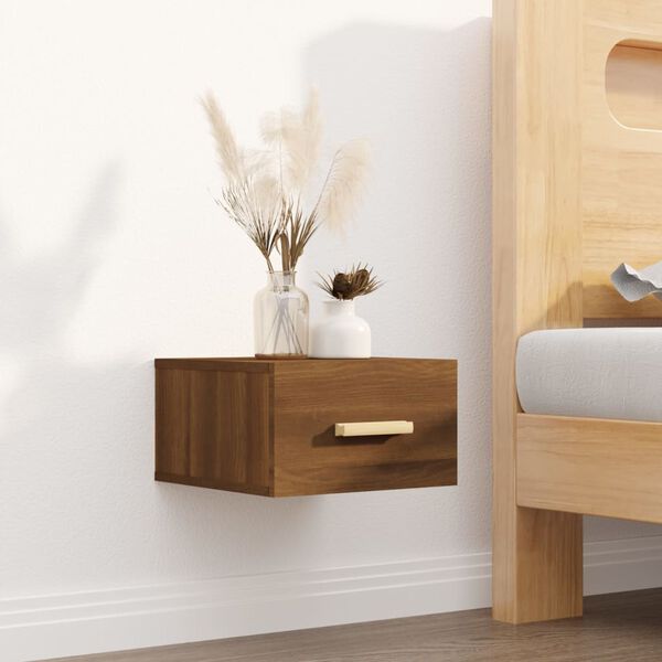 vidaXL Wall-mounted Bedside Cabinet Set of 2 Brown oak Engineered wood