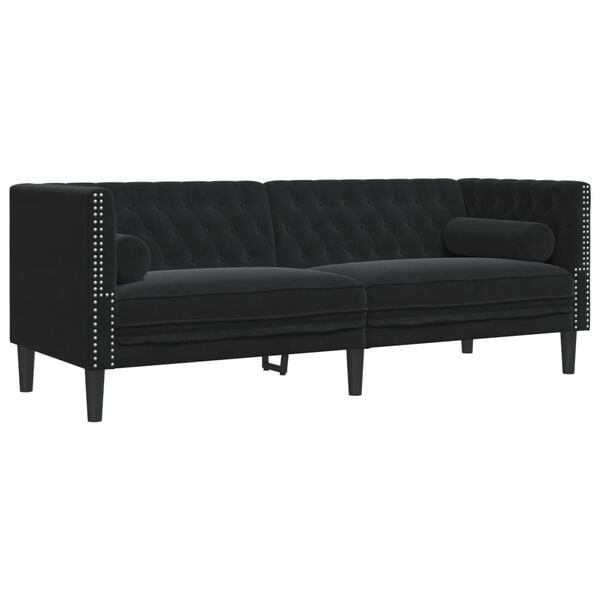 vidaXL Chesterfield Sofa Black Velvet (100% polyester) 3-seater