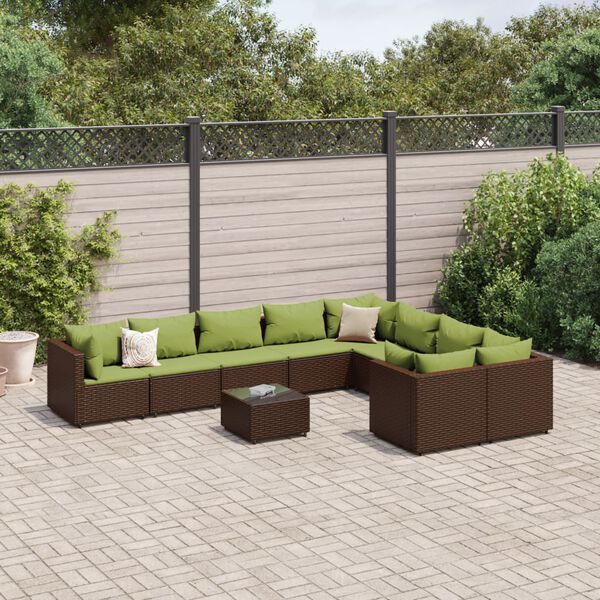 vidaXL Patio Sofa Set Brown PE rattan, powder-coated steel, tempered glass