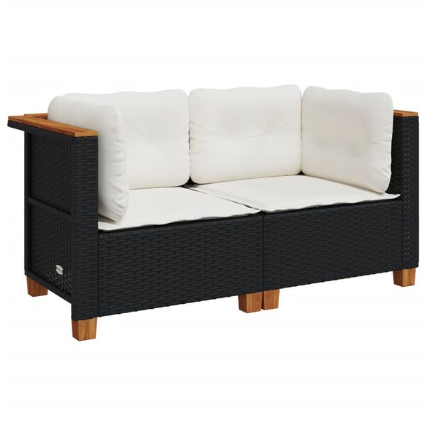 vidaXL Garden Sofa Set of 2 Black PE Rattan Regular Modular