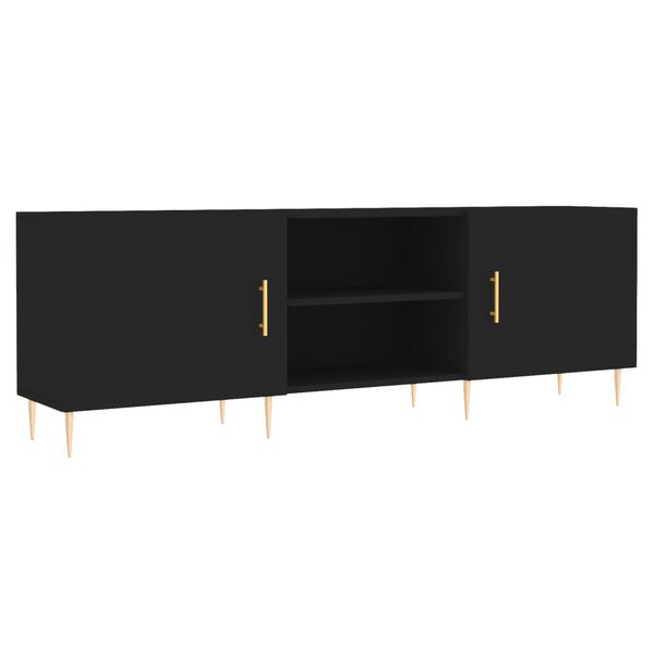 vidaXL TV Cabinet with Shelf with Storage with Door Black Medium Engineered wood, Iron