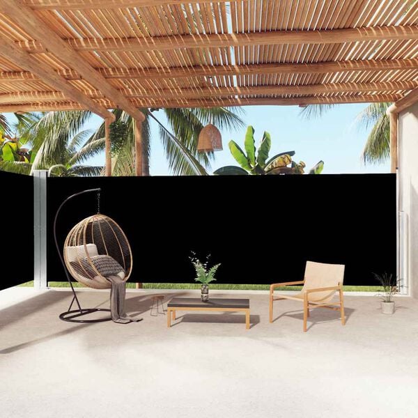 vidaXL Side Awning Black Polyester, PU coated 78.7 x Retractable