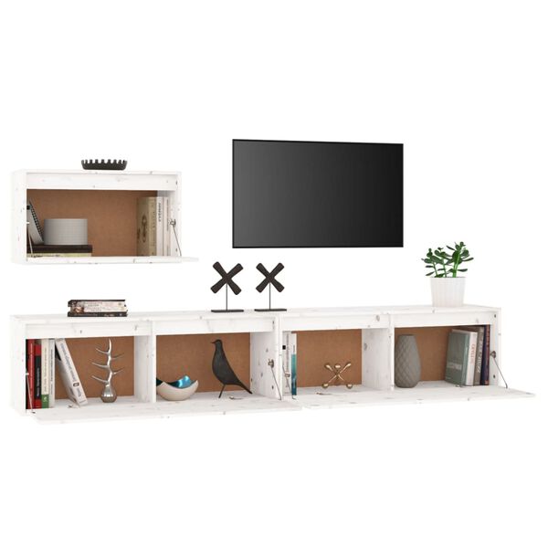 vidaXL TV Cabinet Set of 3 White Solid pine wood Varies TV Cabinet