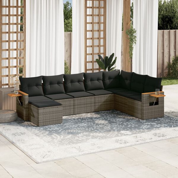 vidaXL Garden Sofa Set Grey PE rattan Large Adjustable Feet