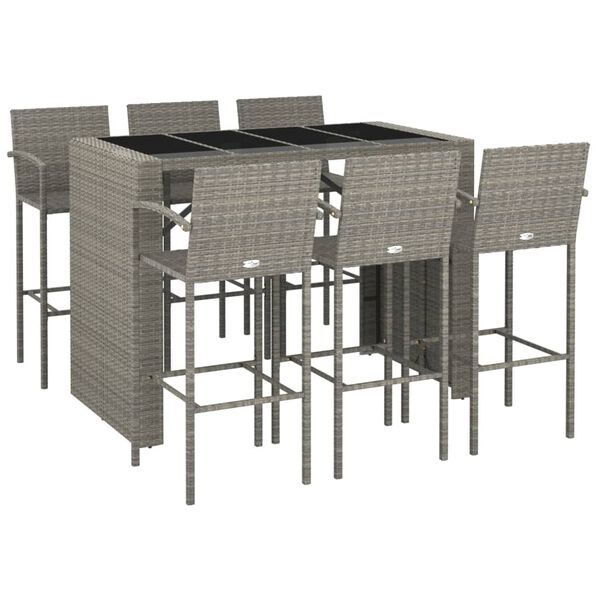 vidaXL Garden Bar Set Grey PE rattan, powder-coated steel, tempered glass