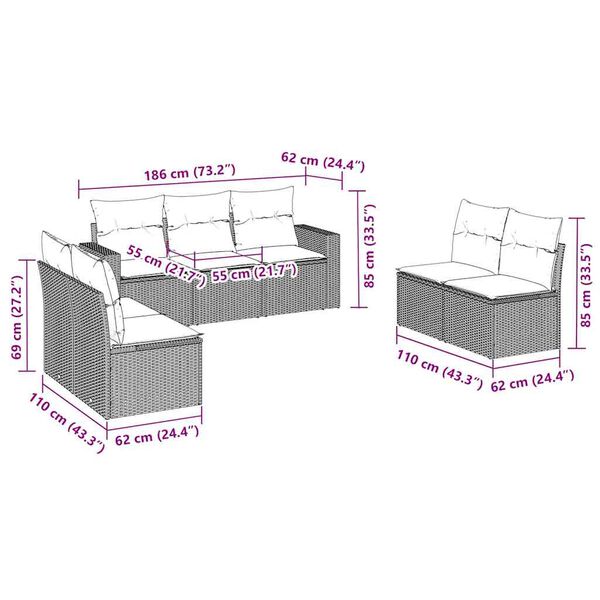 vidaXL Garden Sofa Set Black PE Rattan Modular Outdoor Sectional Sofa