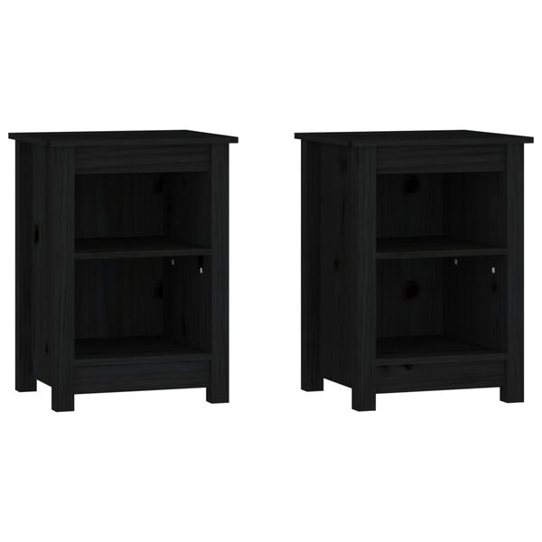 vidaXL Bedside Cabinet Set of 2 Black Solid pine wood