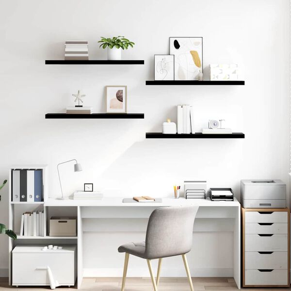 vidaXL Wall Shelf Set of 4 High gloss black Honeycomb MDF, Metal