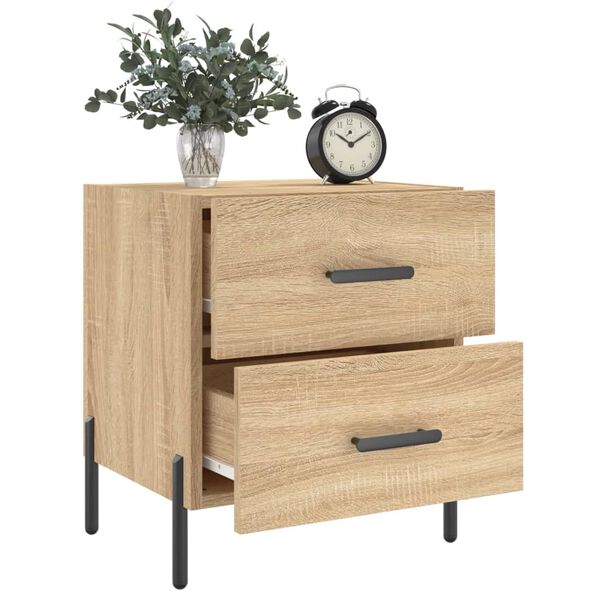 vidaXL Bedside Cabinet Set of 2 Sonoma oak Engineered wood, Iron Compact