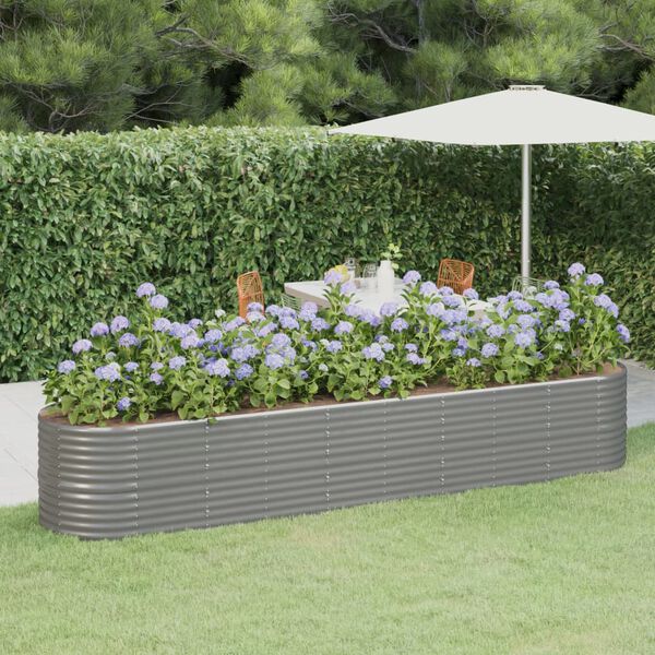 vidaXL Garden Raised Bed Grey Powder-coated steel Large Durable