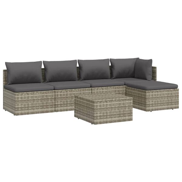 vidaXL Garden Lounge Set Grey PE rattan, powder-coated steel, polyester, PVC