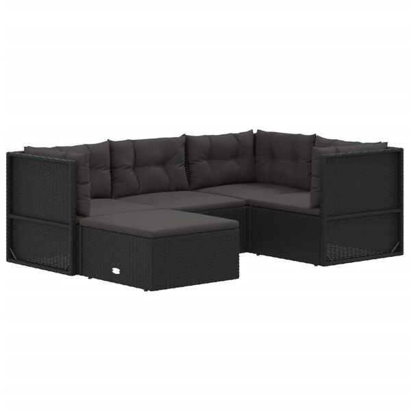 vidaXL Garden Lounge Set Black PE rattan, powder-coated steel