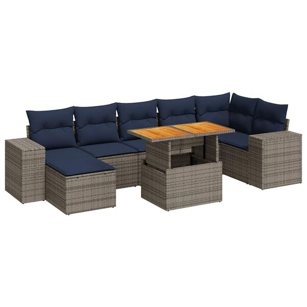 vidaXL 8 Piece Patio Sofa Set with Cushions Gray Poly Rattan