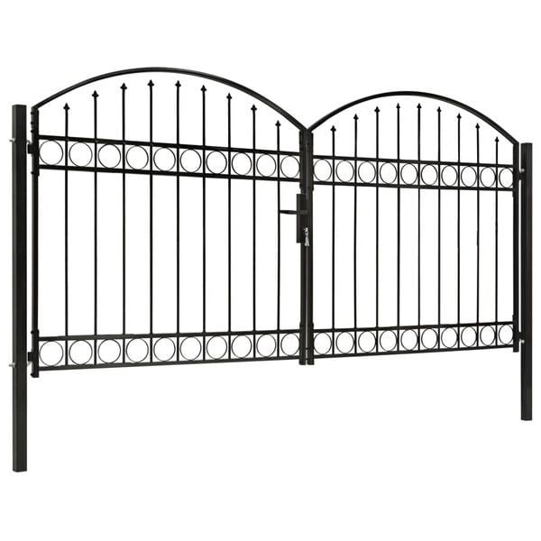 vidaXL Fence Gate Double Door with Arched Top Steel 118.1x49.2" Black