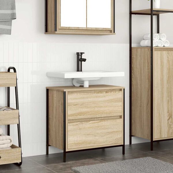 vidaXL Bathroom Basin Cabinet Sonoma Oak Engineered Wood, Steel Medium