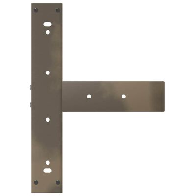 Horizontal brown metal support arm with mounting holes attached to a vertical plate.