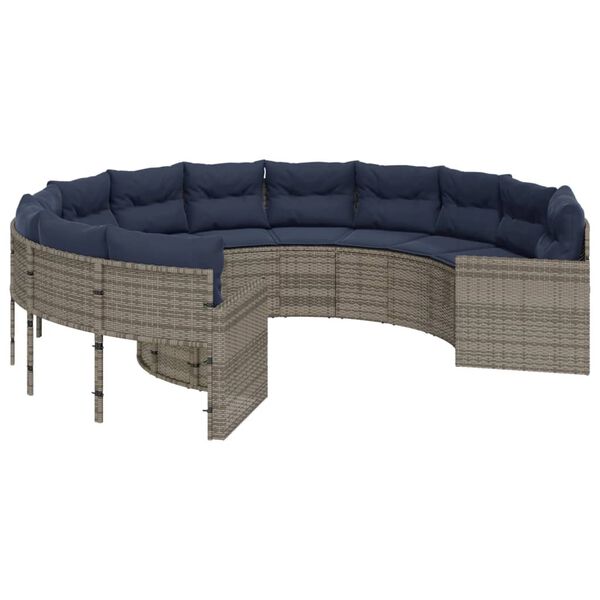 vidaXL Patio Sofa Grey Poly Rattan Large Durable Outdoor Sofa Round