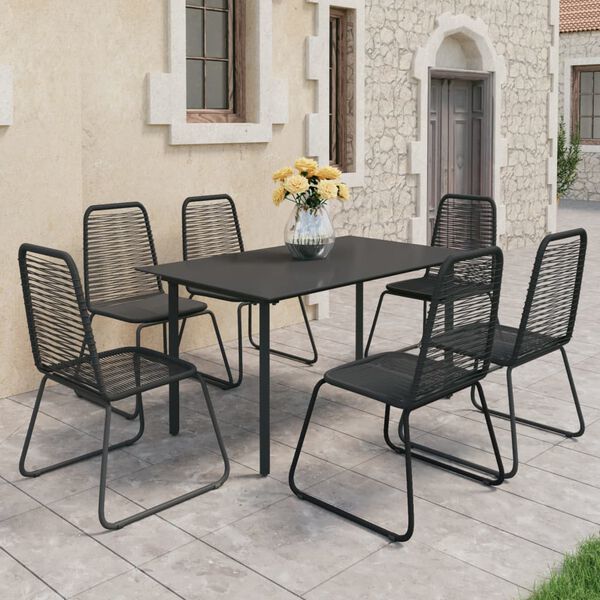 vidaXL 7 Piece Patio Dining Set PVC Rattan Black