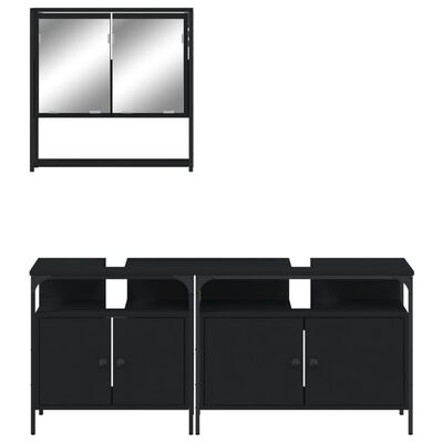 Single wall-mounted mirrored cabinet above a double-sink vanity, both in black.