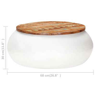 vidaXL Coffee Table White 26.8"x26.8"x11.8" Solid Reclaimed Wood