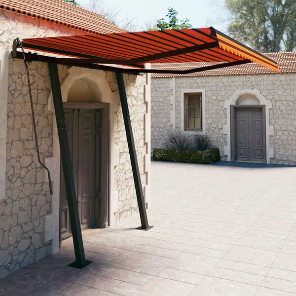 vidaXL Retractable Awning Orange and Brown Aluminum, Iron, Polyester