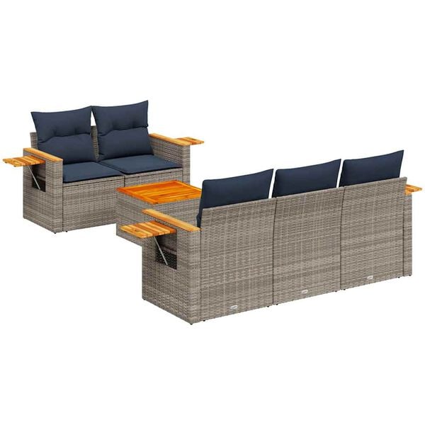 vidaXL 6 Piece Patio Sofa Set with Cushions Grey Poly Rattan (US only)