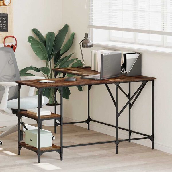 vidaXL Desk Smoked Oak Engineered wood, metal 54.7 in Desk Industrial