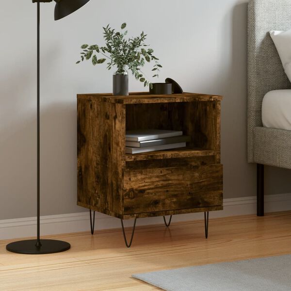 vidaXL Bedside Cabinet Smoked Oak Engineered Wood, Metal Small